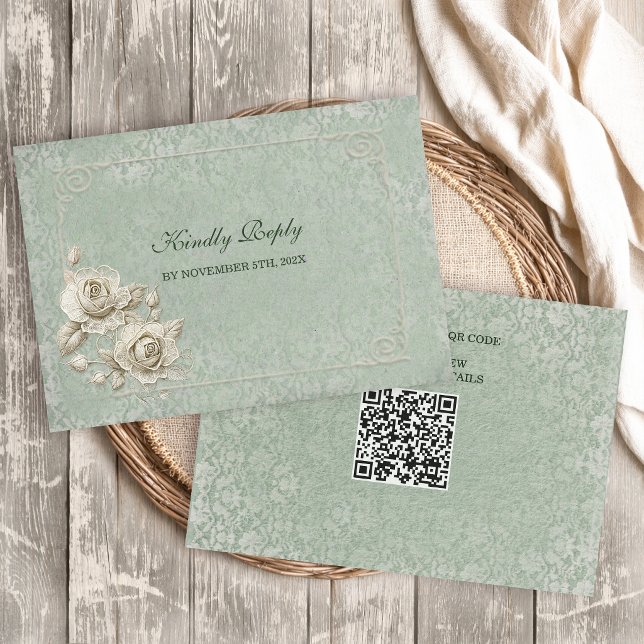 Boho Elfenbein-Bogen-Hochzeit mit QR-Code-RSVP-Kar RSVP Karte (Von Creator hochgeladen)