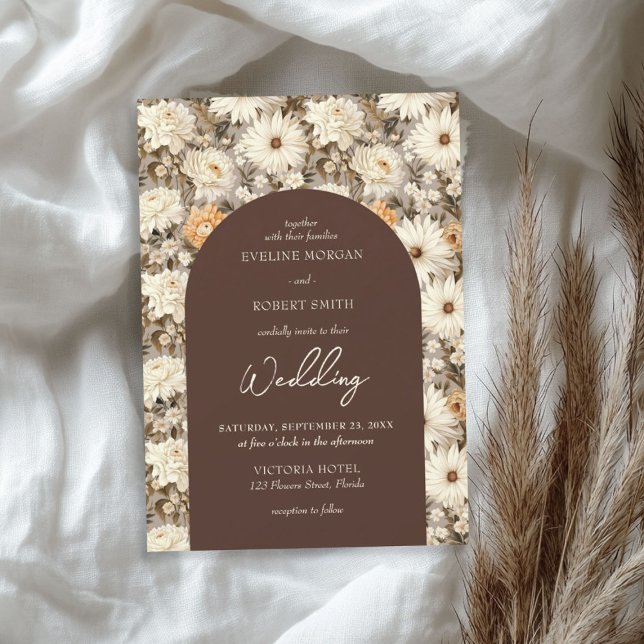 Boho Elfenbein Creme staubige orange Hütte Blume Einladung (Boho ivory cream dusty orange cottage flowers invitation)