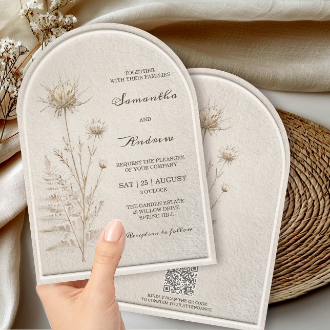 Boho Elfenbein Pampas Bogen Hochzeit  mit QR Code  Einladung (Von Creator hochgeladen)