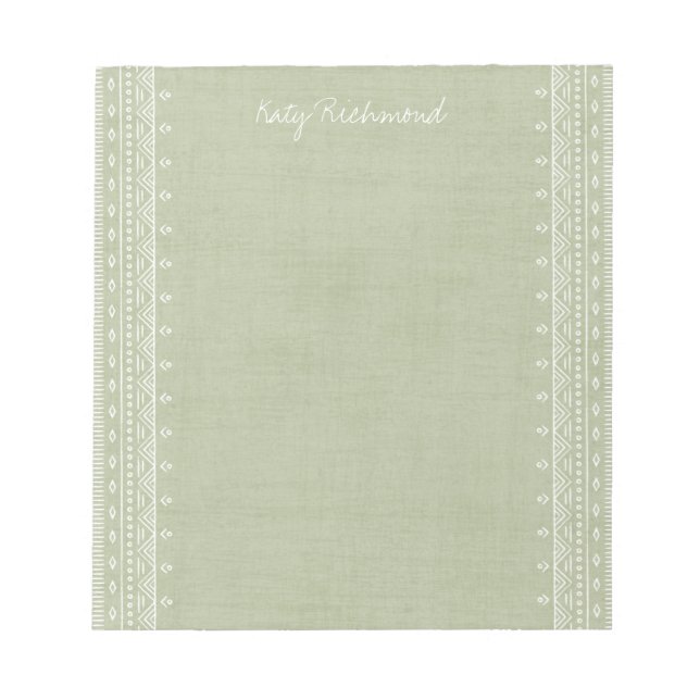 Boho Embroidery Tribal Muster Notepad - Grün Notizblock (Vorderseite)