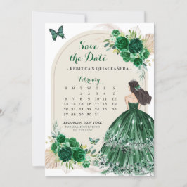 Boho Emerald Green 15 Años Save the Date Calendar Einladung