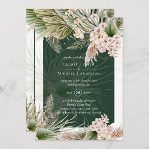 BOHO Emerald Green Pampas Grass Peach Wedding Einladung