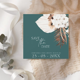 Boho Emerald Green Pampas Grass Wedding Save The Date