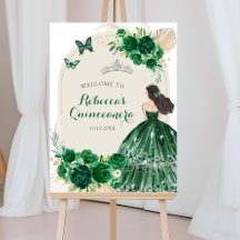 Boho Emerald Green Quinceañera Begrüßungszeichen