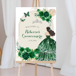 Boho Emerald Green Quinceañera Begrüßungszeichen Poster