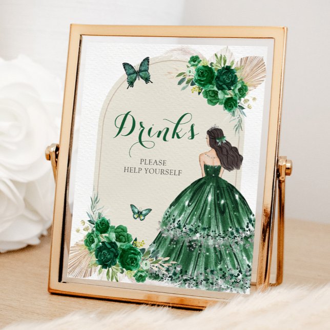 Boho Emerald Green Quinceañera Drinks Poster (Von Creator hochgeladen)