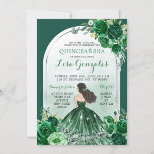 Boho Emerald Green Quinceanera Einladung