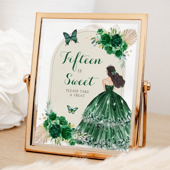 Boho Emerald Green Quinceañera Fünfzehn ist süß Poster (Von Creator hochgeladen)