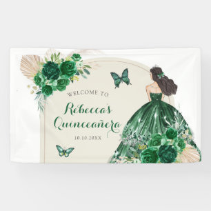 Boho Emerald Green Quinceañera Large Banner