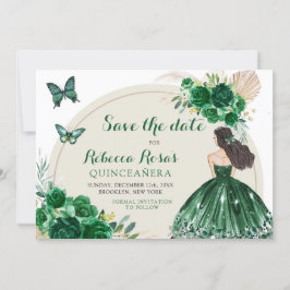 Boho Emerald Green Quinceañera Save the Date Einladung