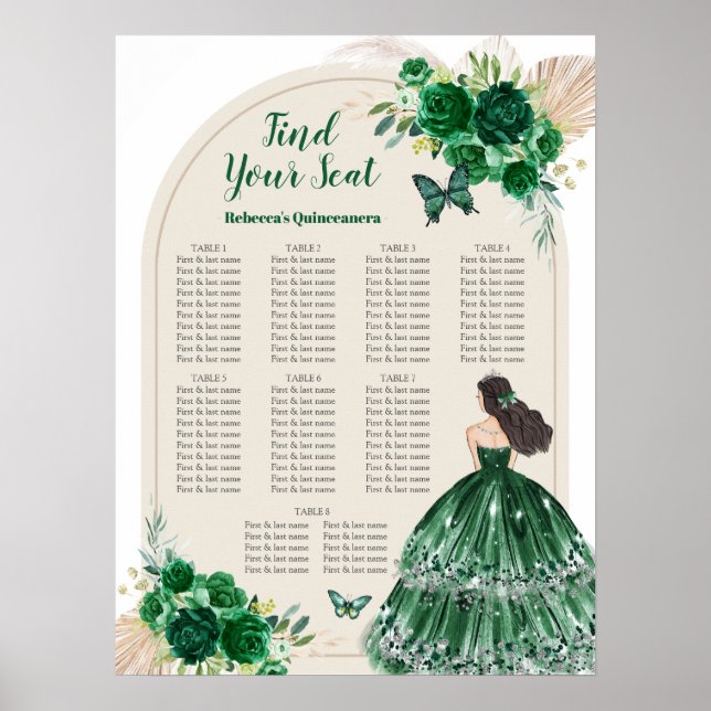 Boho Emerald Green Quinceañera Seekartenzeichen Poster (Vorne)