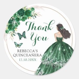 Boho Emerald Green Quinceañera Vielen Dank Runder Aufkleber