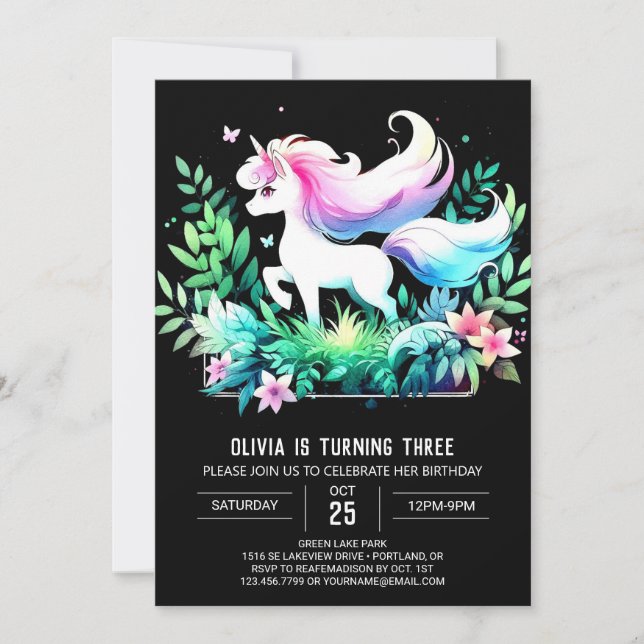 Boho Enchanted Horse Birthday Einladung (Vorderseite)