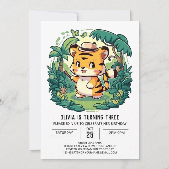 Boho Enchanted Tiger Digital Geburtstag Einladung (Vorderseite)