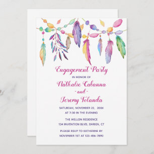 Boho Engagement Party Feathers Native American Einladung