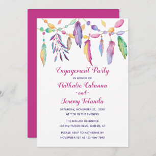 Boho Engagement Party Feathers Native American Einladung