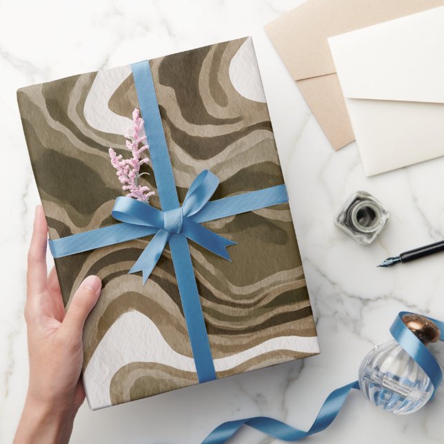 Boho Erde Olivenbraun Organisches abstraktes Muste Geschenkpapier (Schenken)