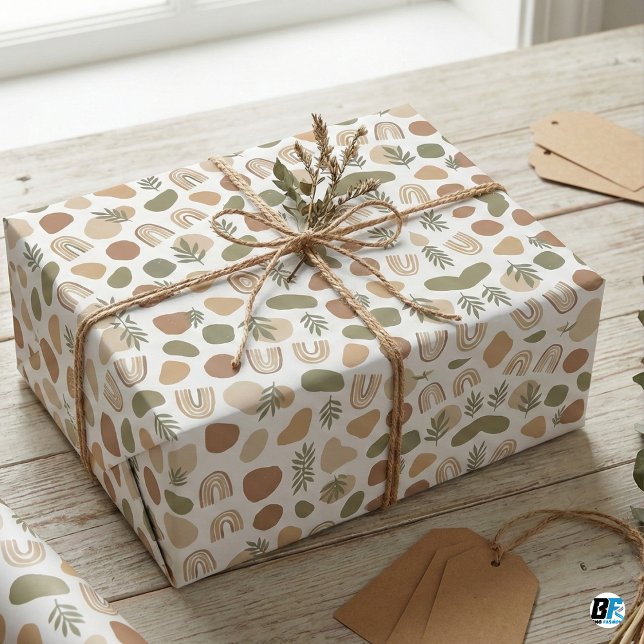 Boho-Erdfarbene abstrakte Formen & Botanische Rege Geschenkpapier (Von Creator hochgeladen)