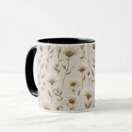 Boho-Erdfarbton-Daisy-Tan-Blumenmuster Tasse