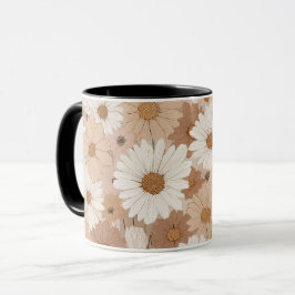 Boho-Erdfarbton-Gänseblümchen-Tan-Blumenmuster Tasse