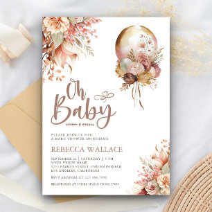 Boho-Erdige Blumen-Ballon-Mädchen-Baby-Party Einladung