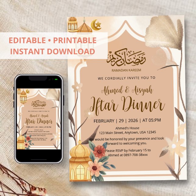 Boho-Erdige Florale Iftar-Einladung Einladung (Von Creator hochgeladen)