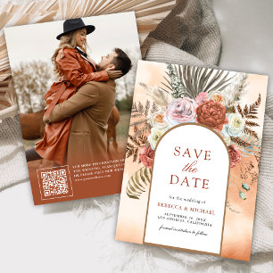 Boho-Erdige Florale Terrakotta-Hochzeitsfotos Save The Date