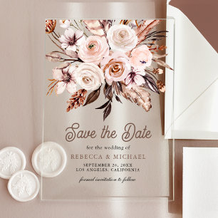 Boho Erdiges Elfenbein Blumen Hochzeit Save the Da Acryleinladungen