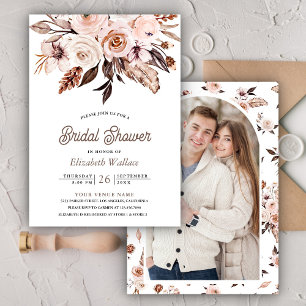Boho Erdiges Elfenbein Blumen Hochzeitsdusche Einladung