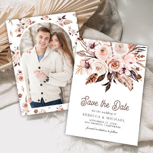 Boho Erdiges Elfenbein-Blumen-Hochzeitsfoto Save The Date