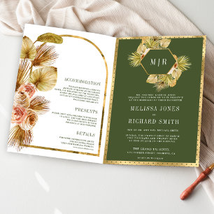 Boho Erdiges Florales Olivgrün QR-Code Hochzeit Einladung