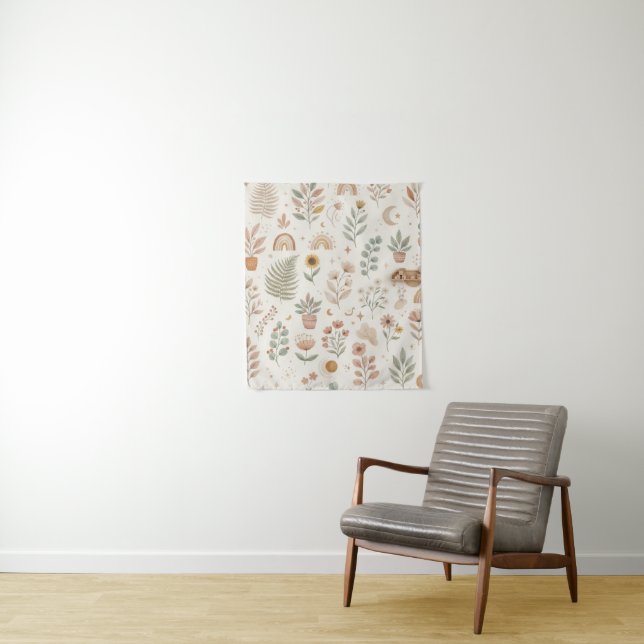 Boho Erdiges Regenbogen-Botanik-Nursery-Wandbild  Wandteppich (Beispiel)