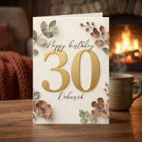 Boho Erdtöne Blumen Gold 30. Geburtstag