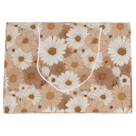 Boho Erdtöne Daisy Tan Blumenmuster Große Geschenktüte
