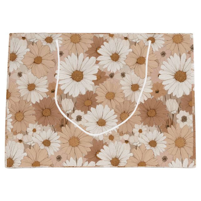 Boho Erdtöne Daisy Tan Blumenmuster Große Geschenktüte (Vorderseite)