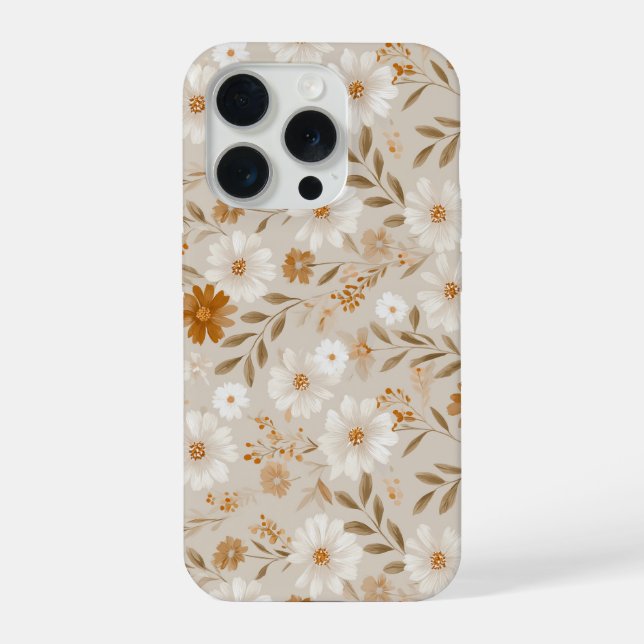 Boho Erdtöne Daisy Tan Blumenmuster iPhone Hülle (Rückseite)