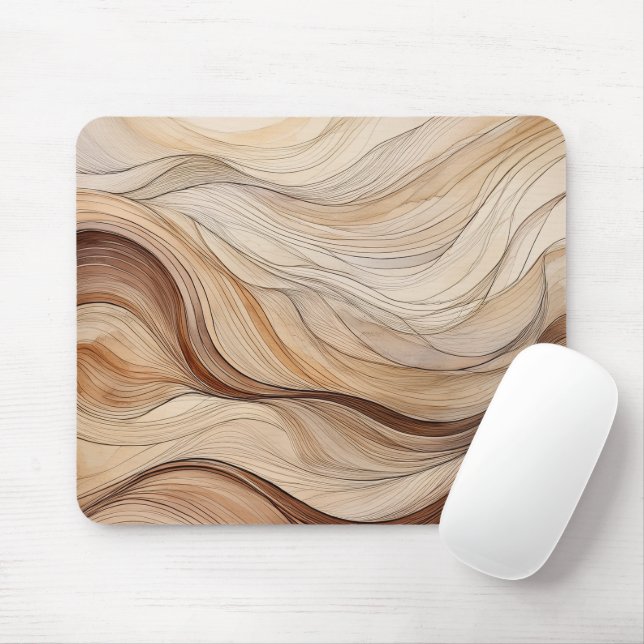 Boho-Erdtöne Moderne Fließende Linien Mousepad (Mit Mouse)