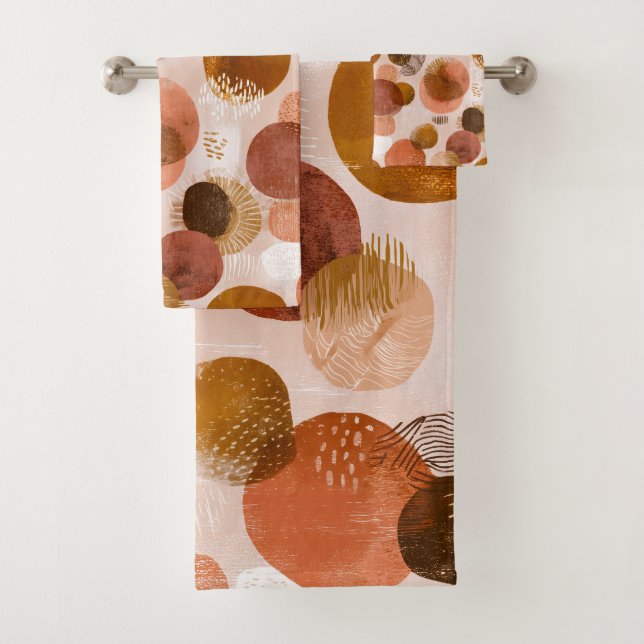 Boho Erdtöne Terrakotta Abstrakte Musterung Badhandtuch Set (Insitu)