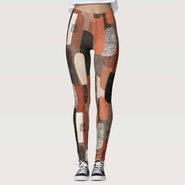 Boho Erdtöne Terrakotta Abstrakte Musterung Leggings (Vorderseite)