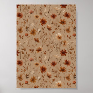Boho Erdtöne Wildblumen Sand Aquarellmuster Poster