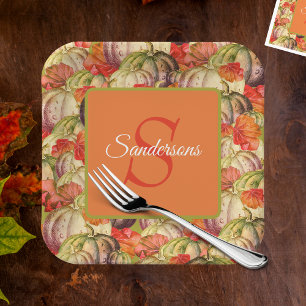 Boho Erntedank Fall Decke Wasserfarbe Pumpkin Pappteller