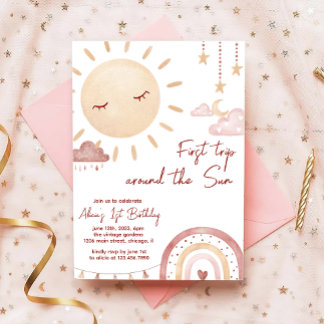 Boho Erste Reise um die Sonne 1. Geburtstag Einladung