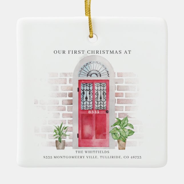 Boho Erste Weihnachten Neue Zuhause Red Door Chic  Keramikornament (Vorderseite)