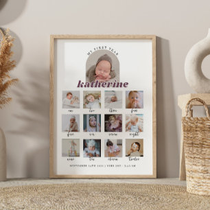 Boho-Erstgeburtstag-Baby-Meilenstein-Schild mit Fo Poster