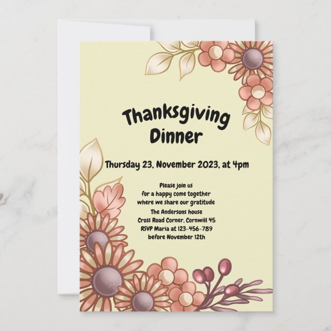 Boho erthy Blume Erntedank Dinner Einladung (Vorderseite)