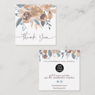 Boho erthy chic floral wassercolor Ordnung danke Quadratische Visitenkarte