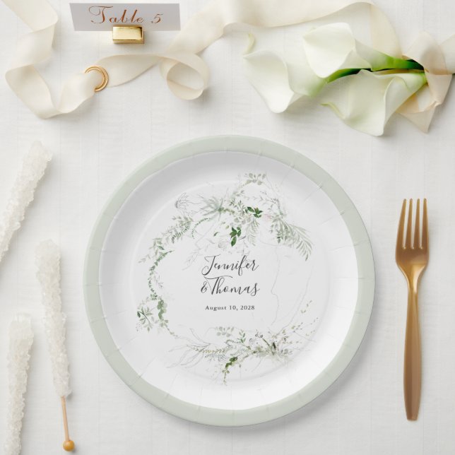 Boho Ethereal Greenery Simple Botanical Pappteller (Hochzeit)