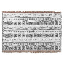 Boho Ethnic Throw Blanket - Schwarzweiß