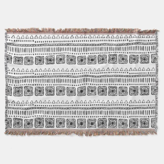 Boho Ethnic Throw Blanket - Schwarzweiß Decke (Vorderseite)