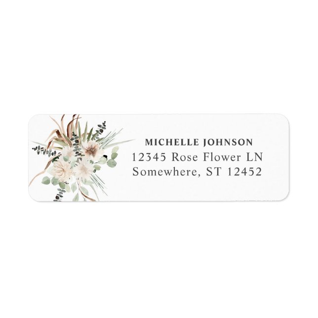 Boho Eucalyptus Beige Floral Return Address Label (Vorne)